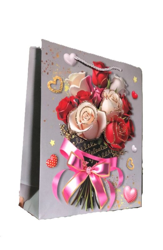 Sac Cadeau a Fleur Rose 18x10x23cm (12pcs)- YXL-1578M